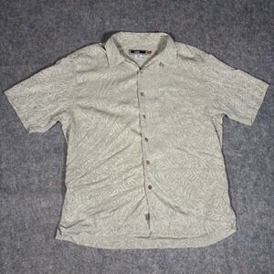 Quiksilver Edition Shirt Mens M Beige Silk Cotton Palm Leaf Jacquard Camp Resort